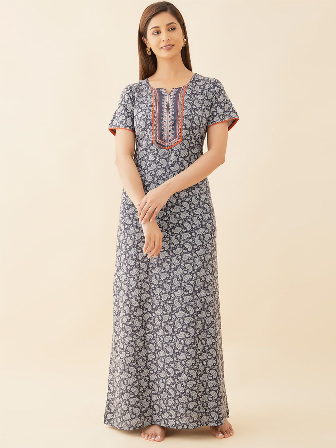 Buy Maybell Maybell Blue Printed Maxi Nightdress at Redfynd