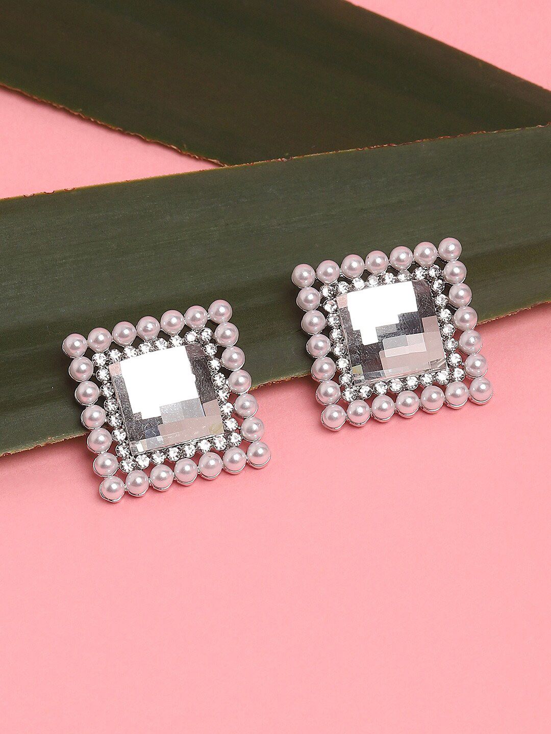 SOHI Silver-Plated Square Studs Earrings-picture-37