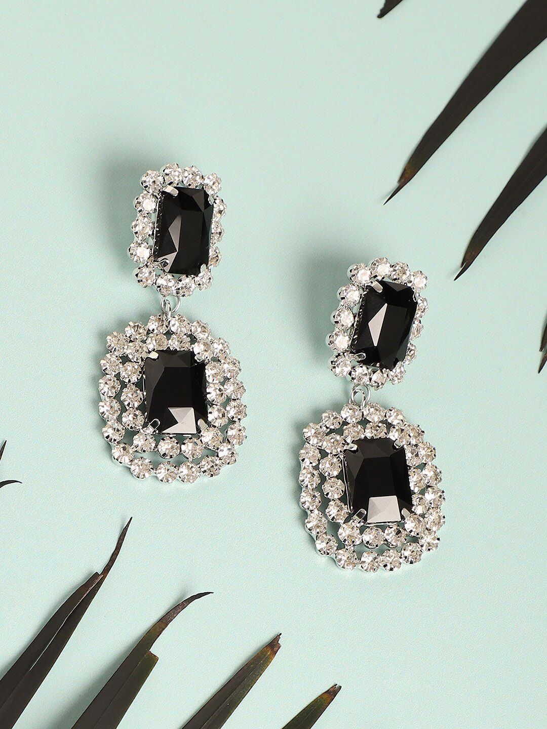 SOHI Silver-Toned Square Drop Earrings-image-17