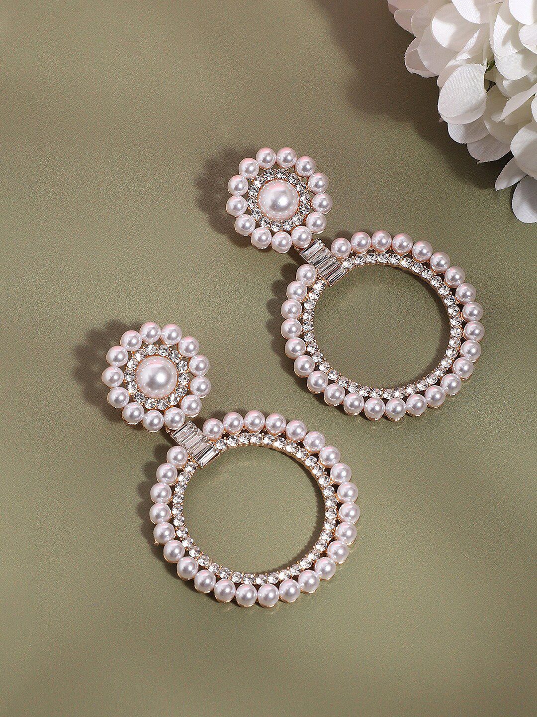 SOHI Gold-Plated Pearls Circular Drop Earrings-image-34