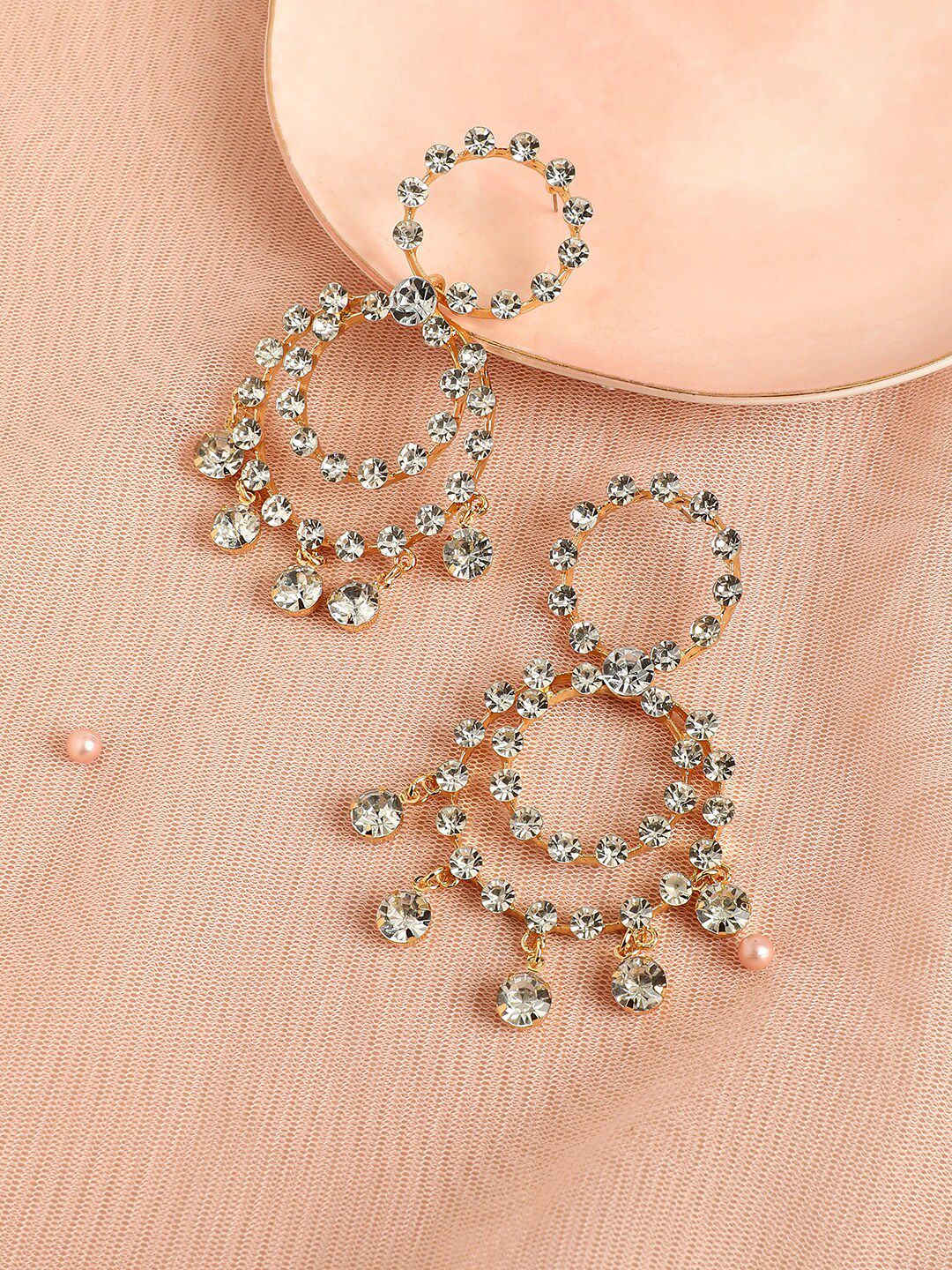 SOHI Gold-Plated Stone-Studded Circular Drop Earrings-picture-16
