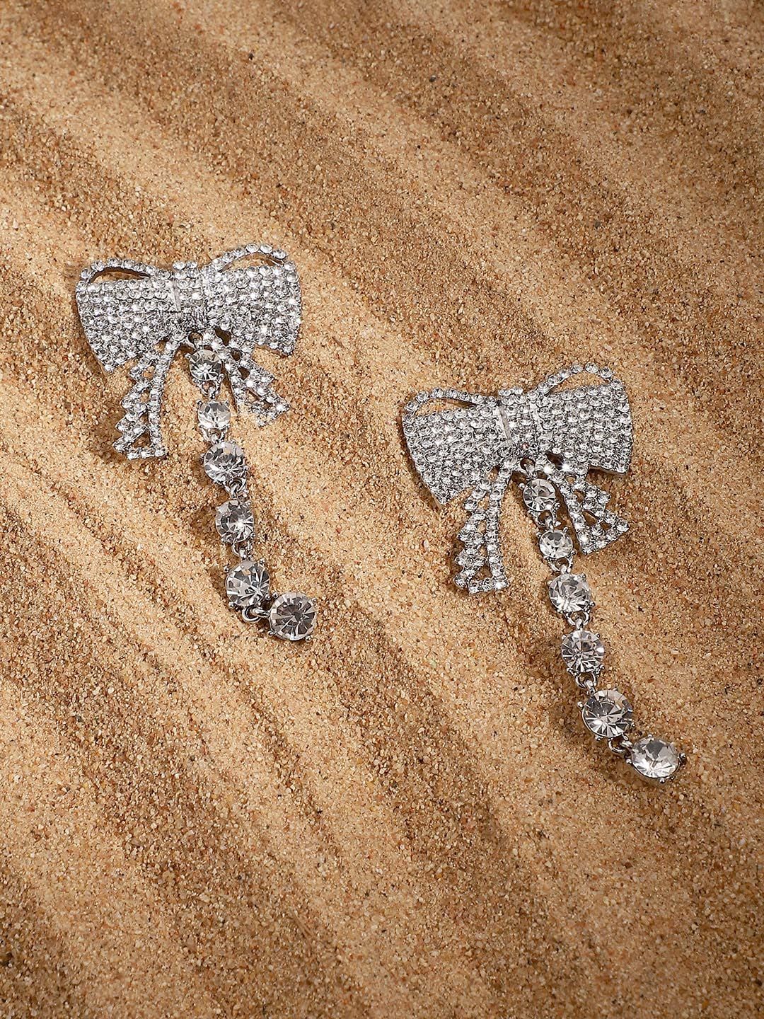 SOHI Silver-Plated Contemporary Drop Earrings-image-18