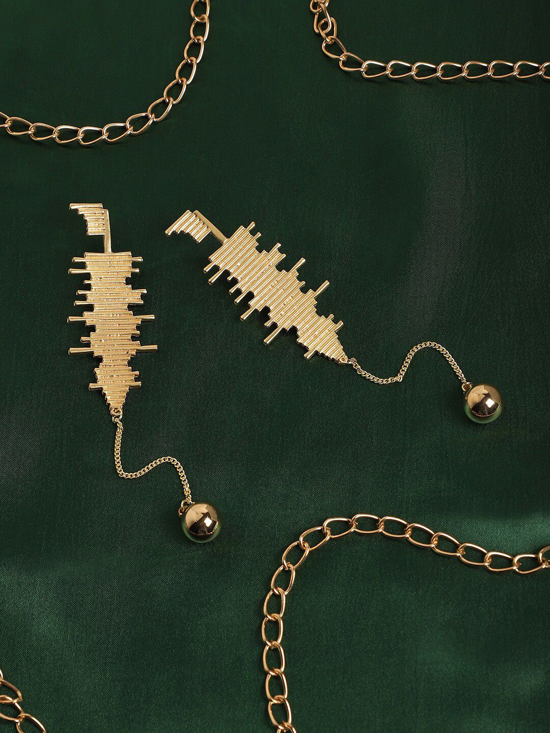 SOHI Gold-Plated Contemporary Drop Earrings-image-38