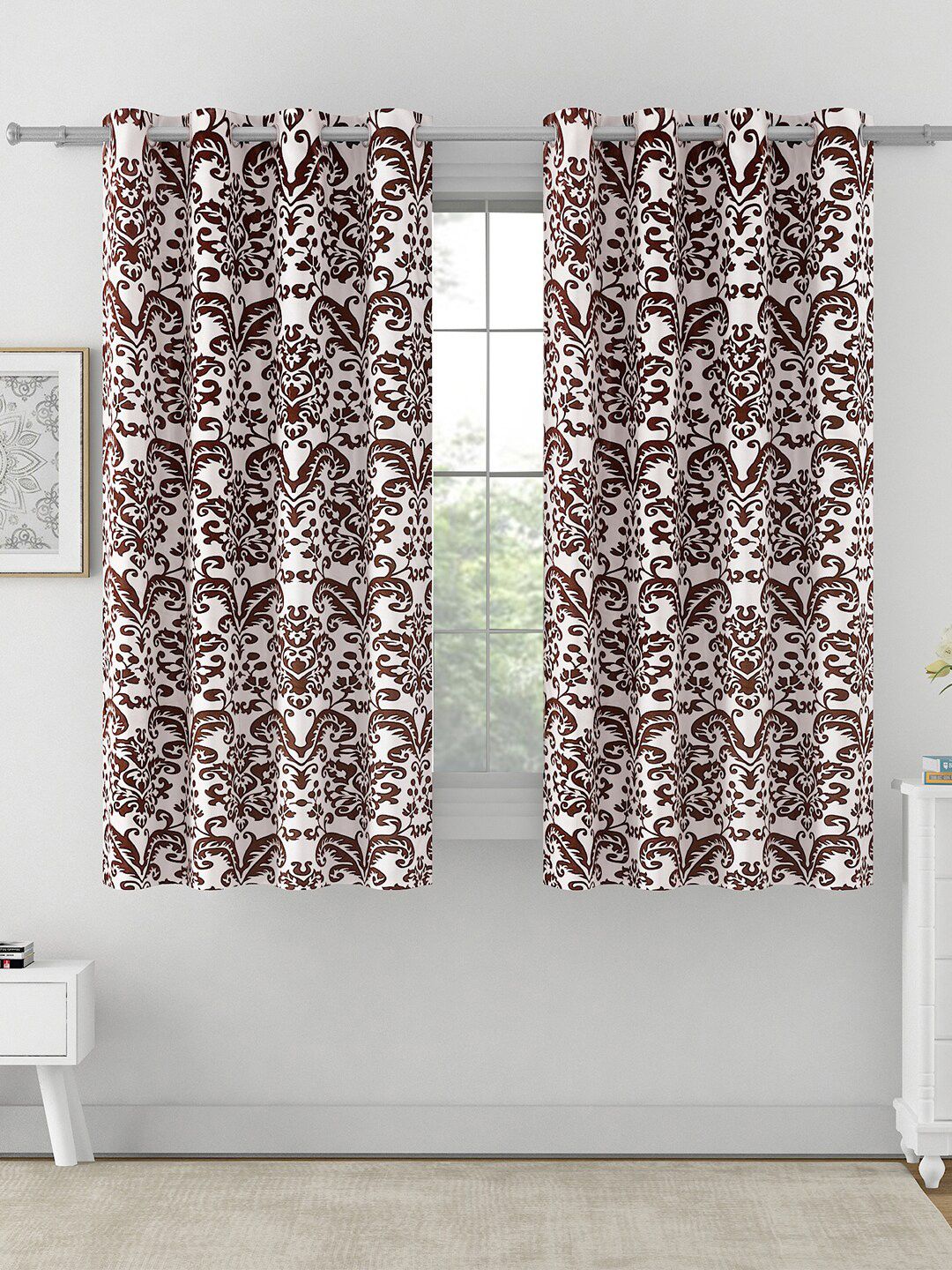 SWAYAM Omega Brown & White 2 Pieces Ethnic Motifs Room Darkening Window Curtains-image-23