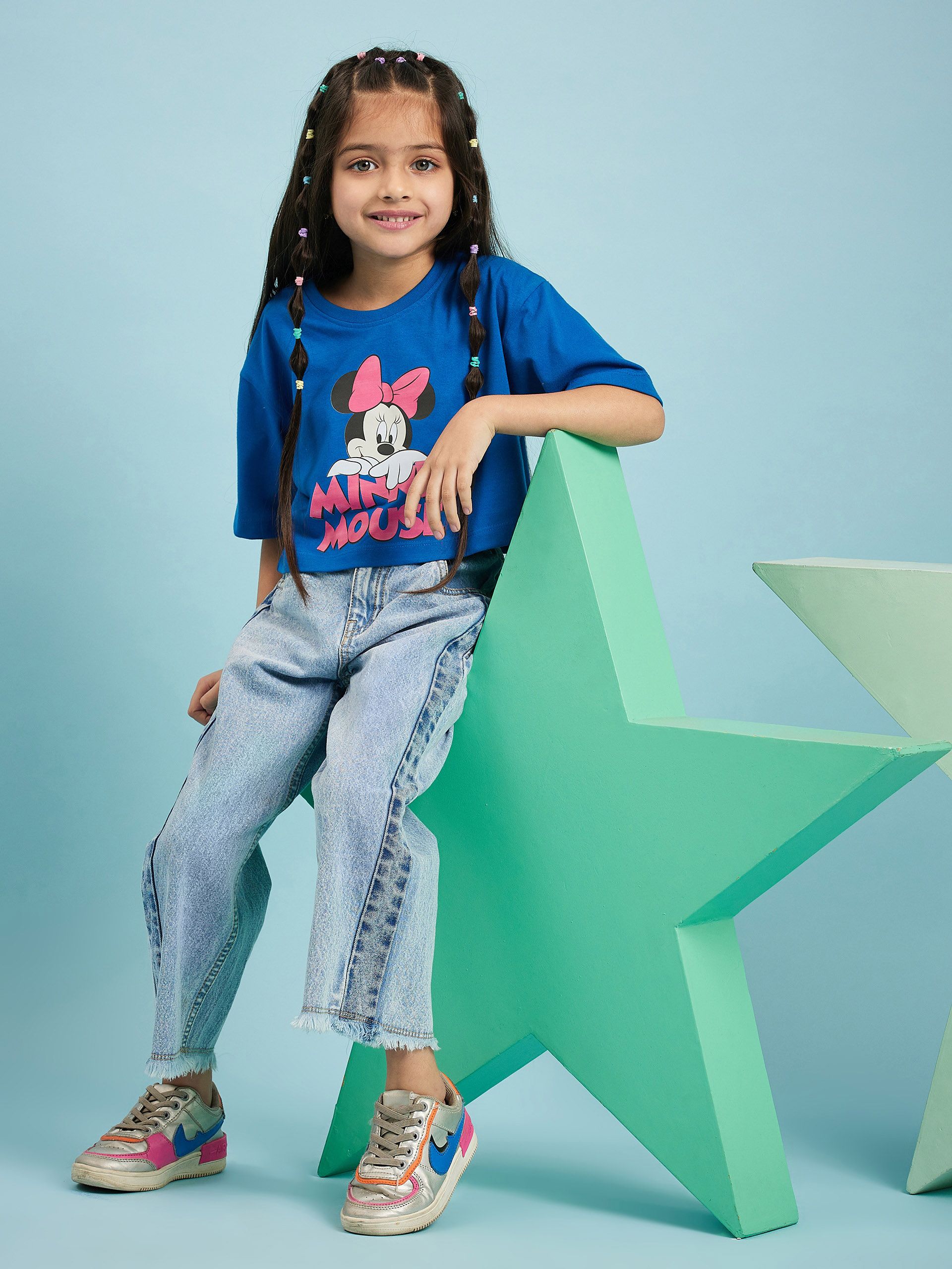 Wear Your Mind Girls Minnie Mouse Printed Pure Cotton Boxy T-shirt-picture-41