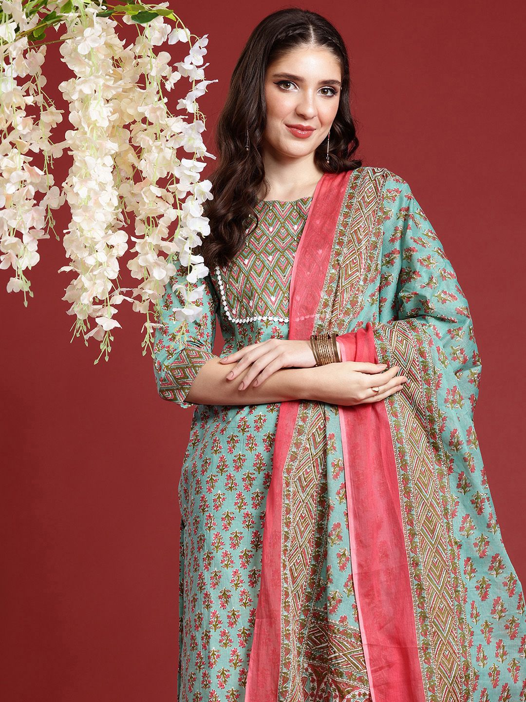 Anouk Ethnic Motifs Printed Pure Cotton Kurta with Trousers & Dupatta-picture-13