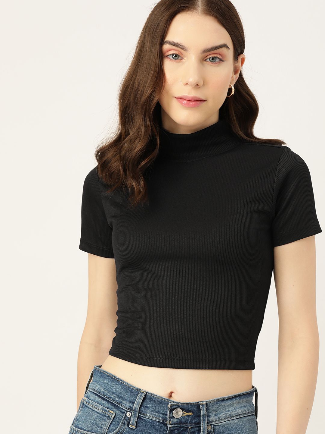DressBerry Solid Ribbed Crop Top-image-7
