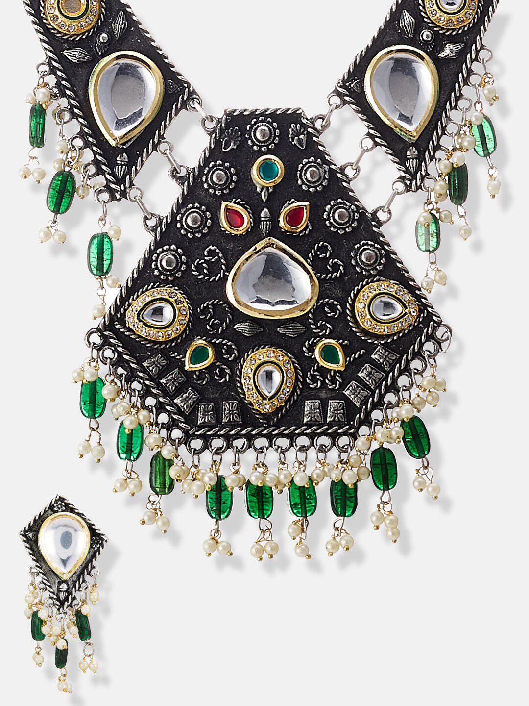 ATIBELLE German Silver-Plated Stone Studded Necklace With Earrings