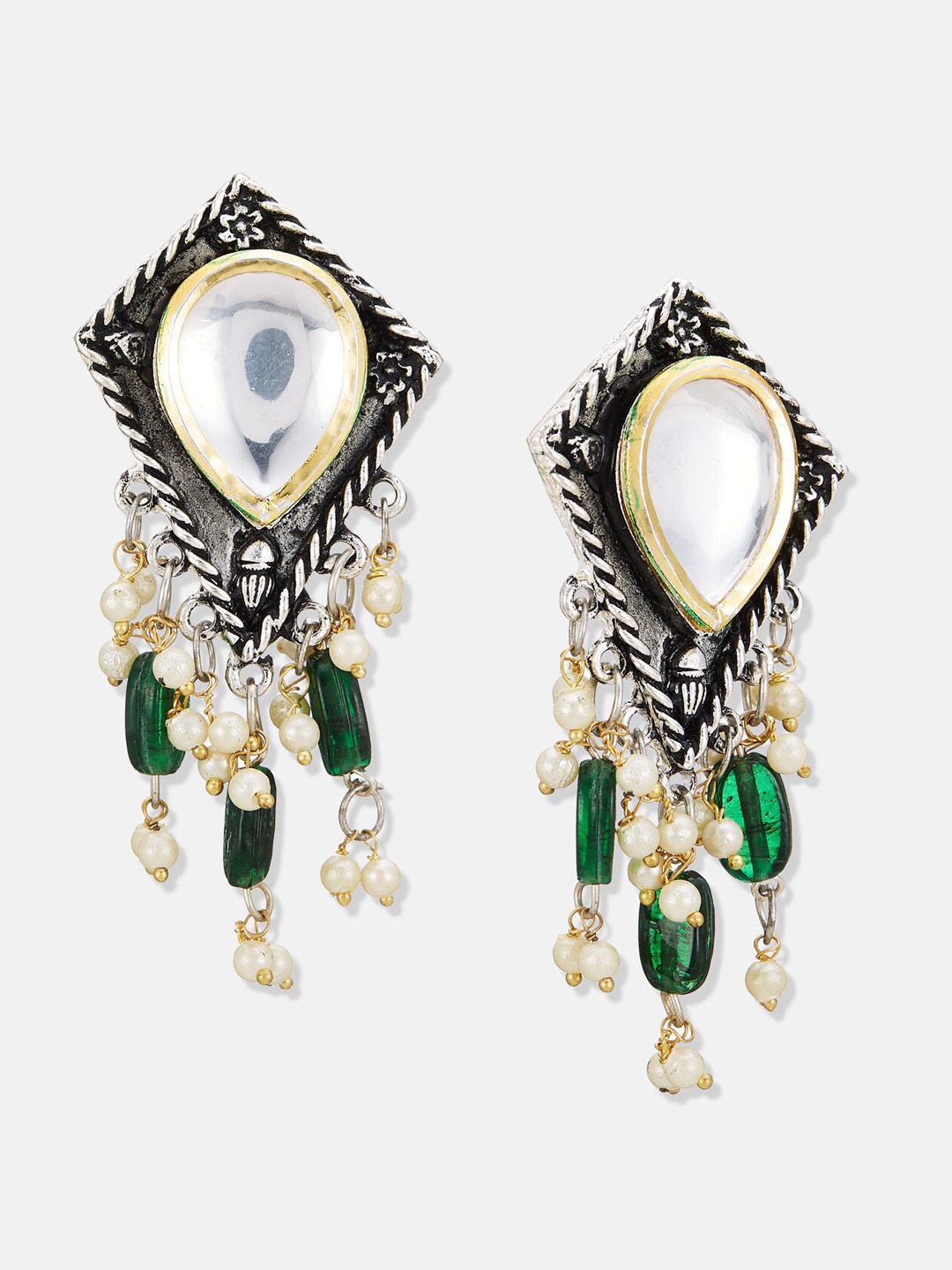 ATIBELLE German Silver-Plated Stone Studded Necklace With Earrings