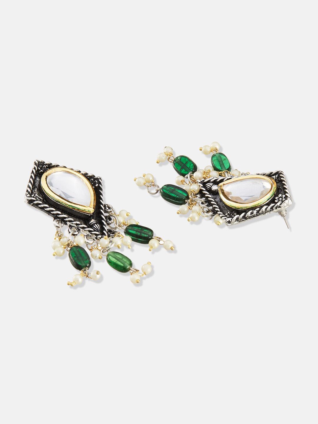 ATIBELLE German Silver-Plated Stone Studded Necklace With Earrings