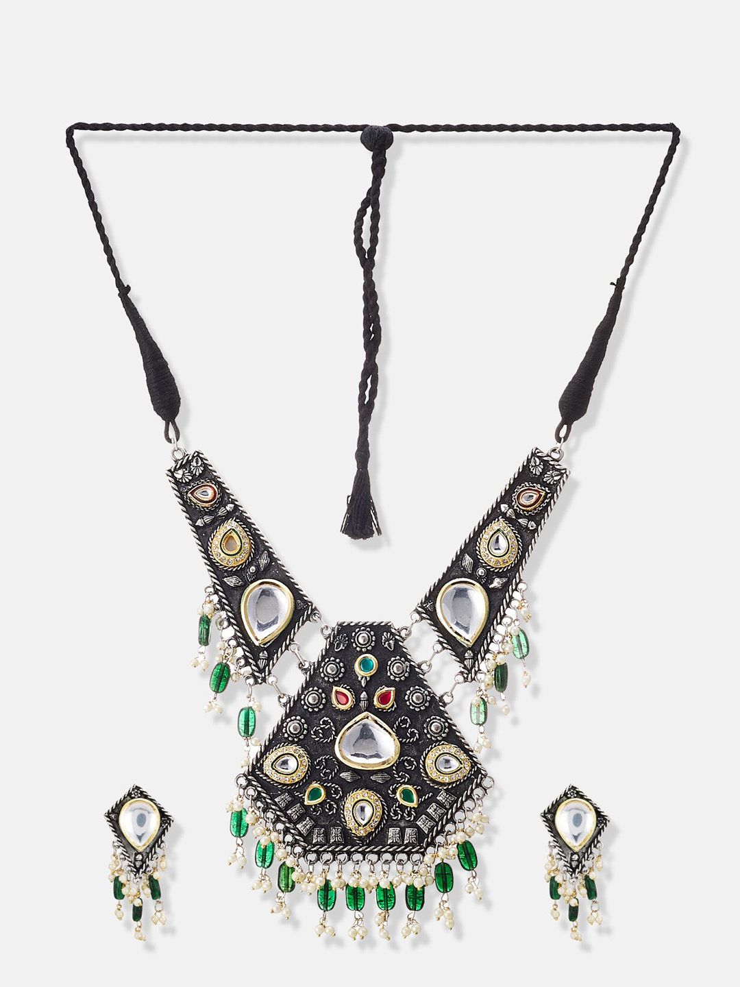 ATIBELLE German Silver-Plated Stone Studded Necklace With Earrings