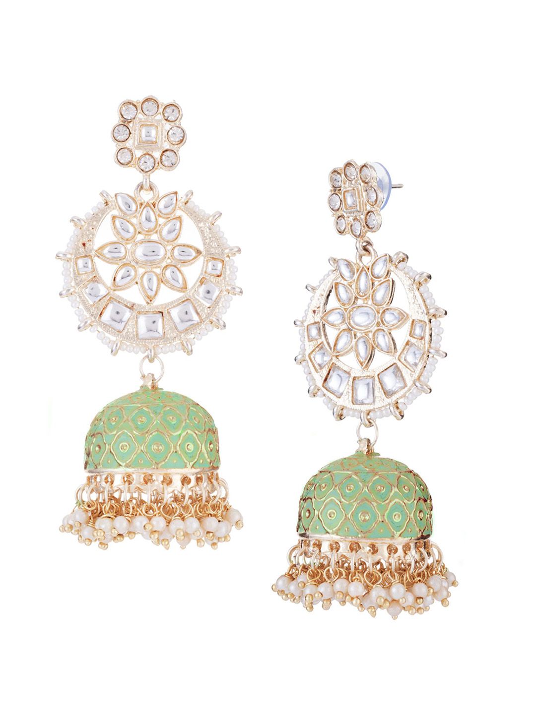 ATIBELLE Gold-Plated Kundan Stone-Studded Contemporary Jhumkas