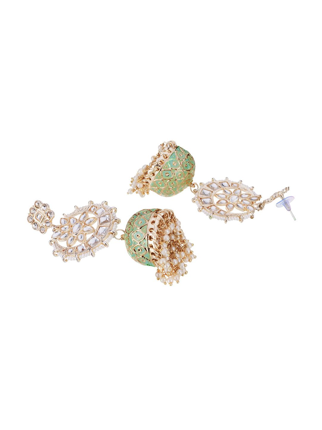 ATIBELLE Gold-Plated Kundan Stone-Studded Contemporary Jhumkas