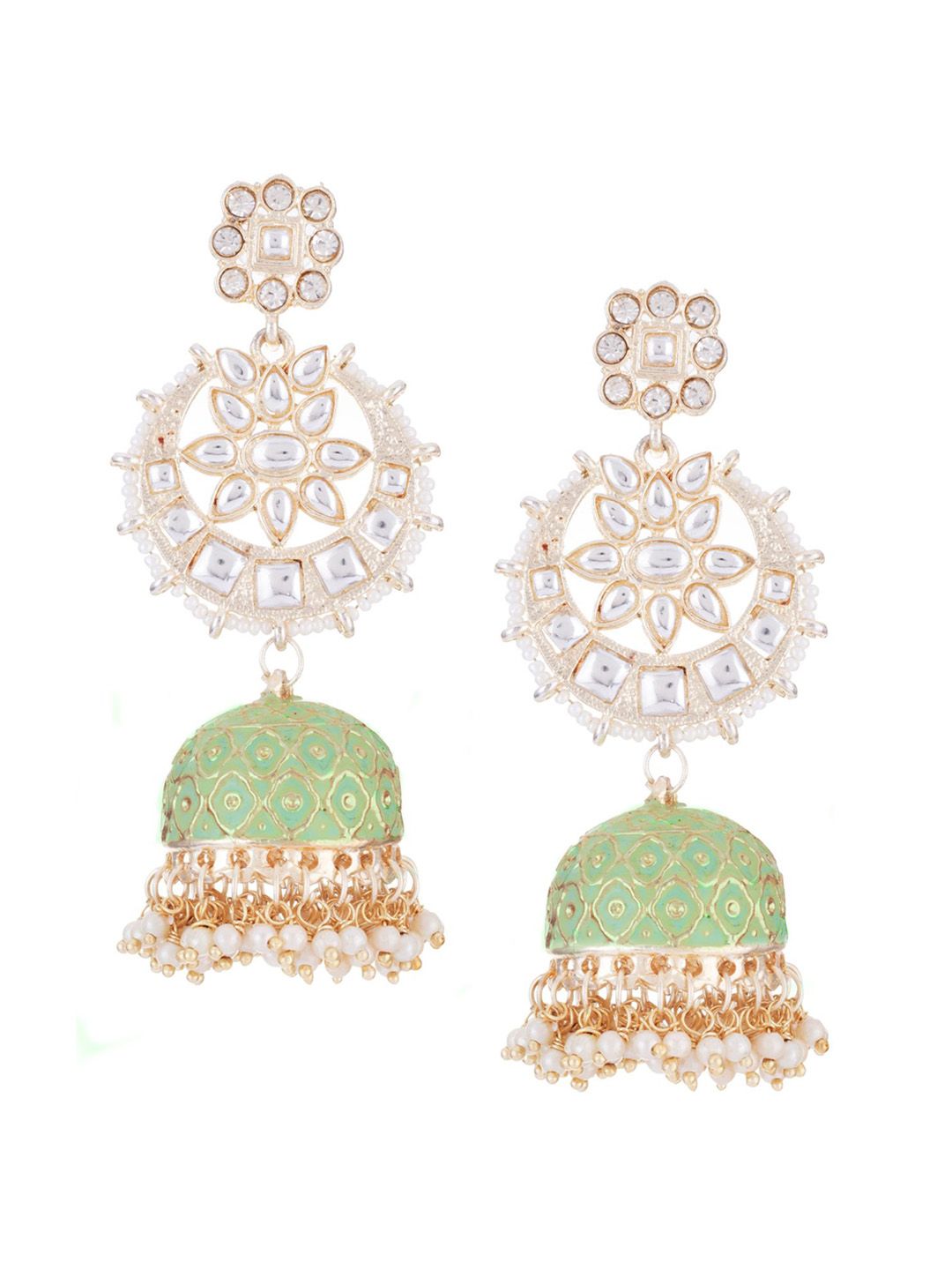 ATIBELLE Gold-Plated Kundan Stone-Studded Contemporary Jhumkas