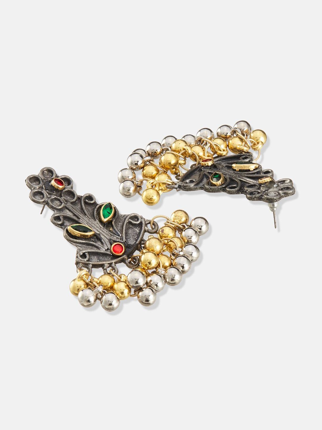 ATIBELLE German Silver-Plated Stone-Studded & Ghunghroo Beaded Jewellery Set