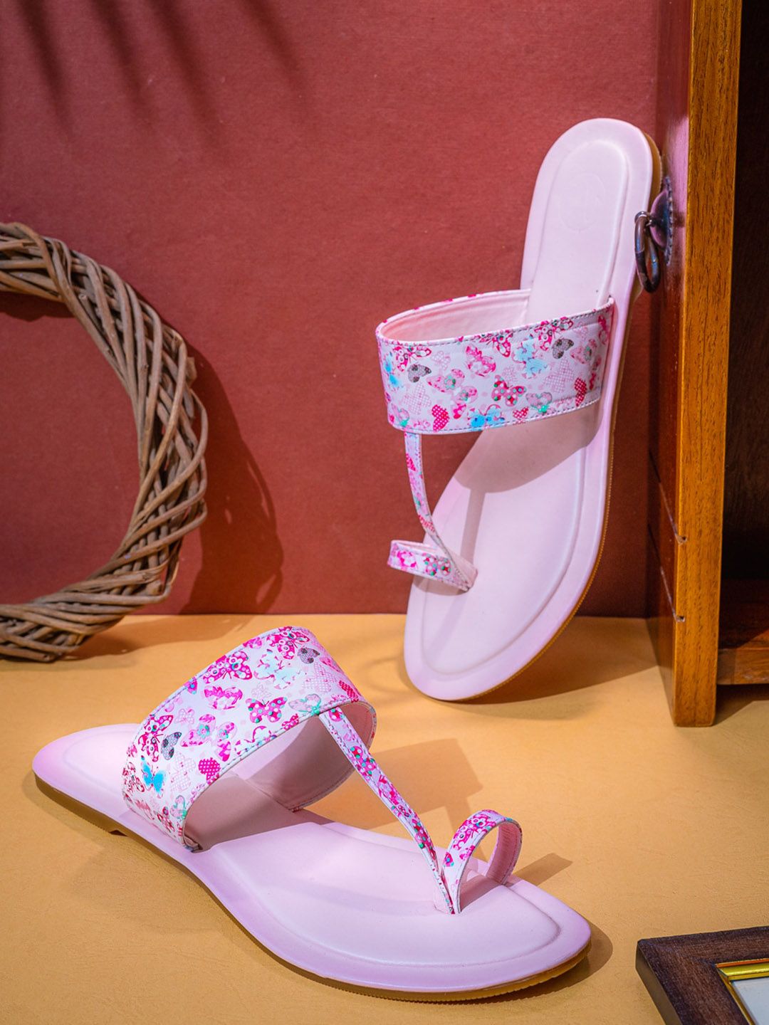 Sangria Pink Printed One Toe Flats-image-7