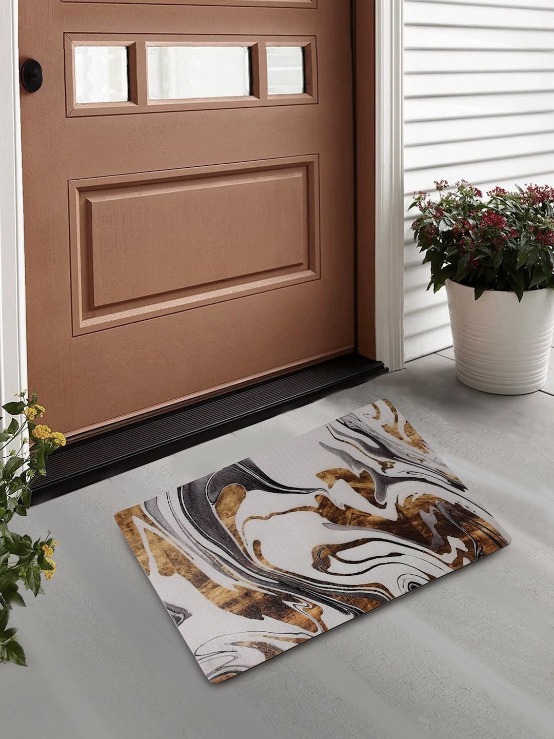 FABINALIV Brown & Tan Abstract Door Mat-image-1