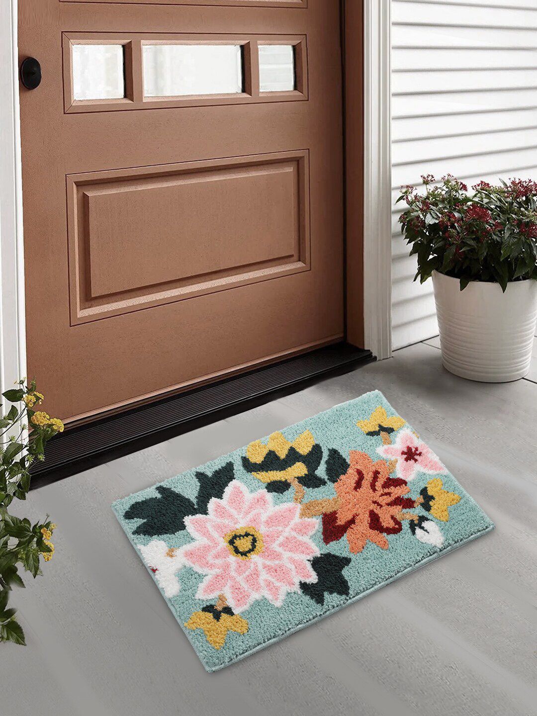 FABINALIV Turquoise Blue Floral Anti-Skid Door Mat-picture-11