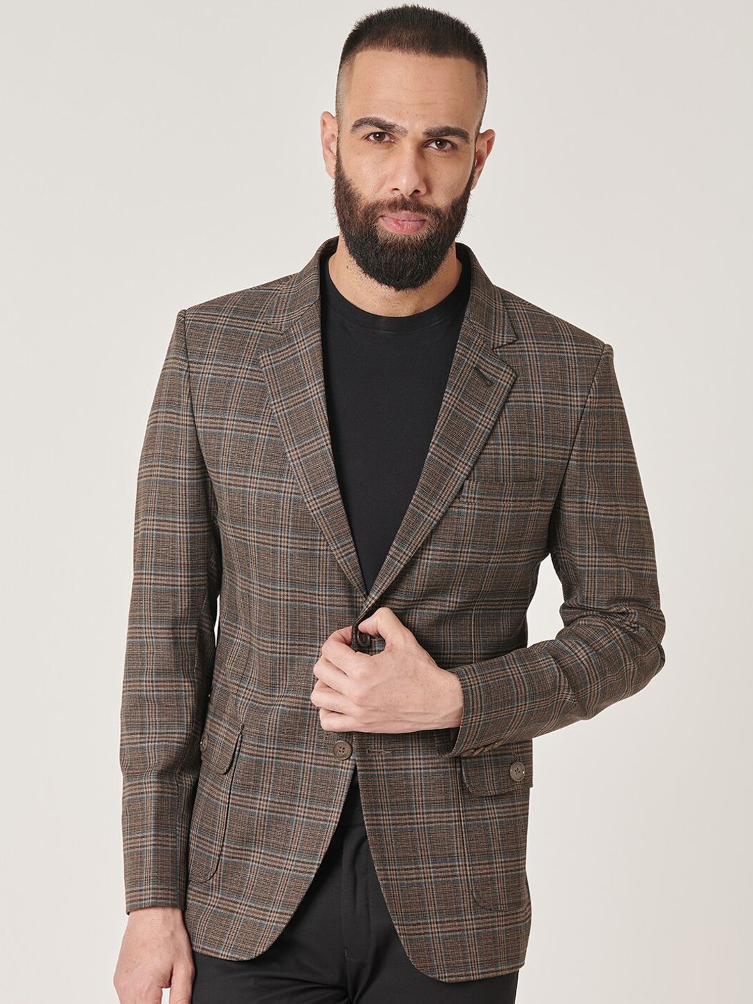 MR BUTTON Checked Slim-Fit Single Breasted Blazer-picture-14