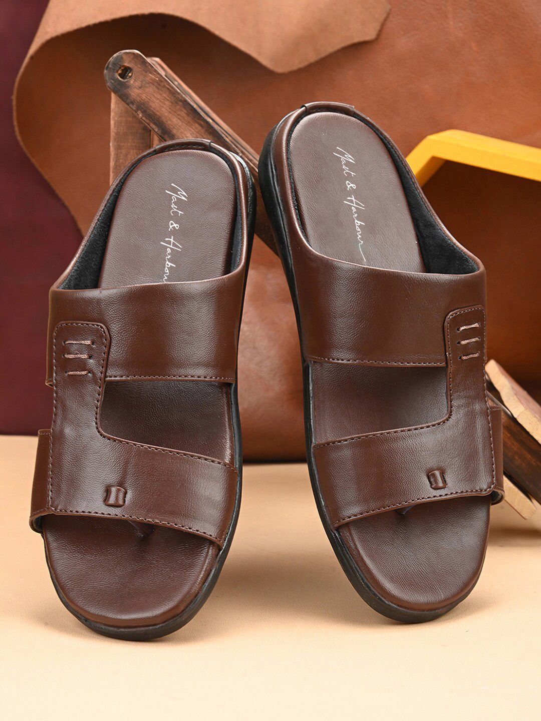 Mast & Harbour Men Brown Textured Comfort Sandals-picture-26
