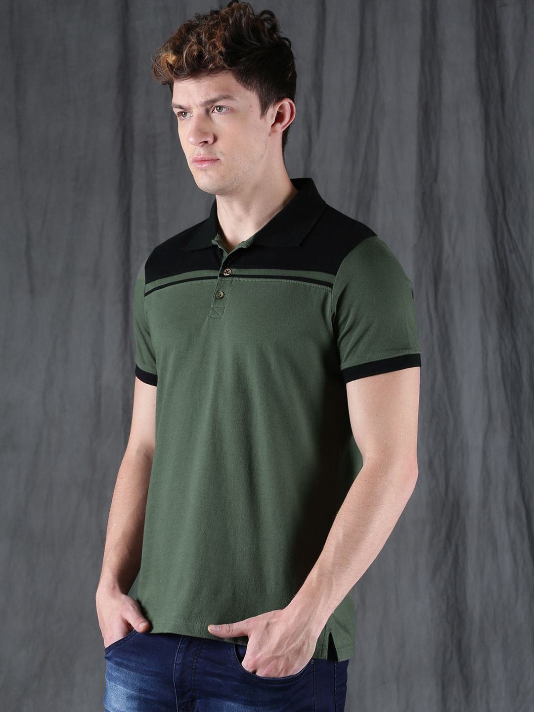 Buy Wrogn Wrogn Men Olive Green Solid Slim Fit Solid Polo T Shirt At Redfynd