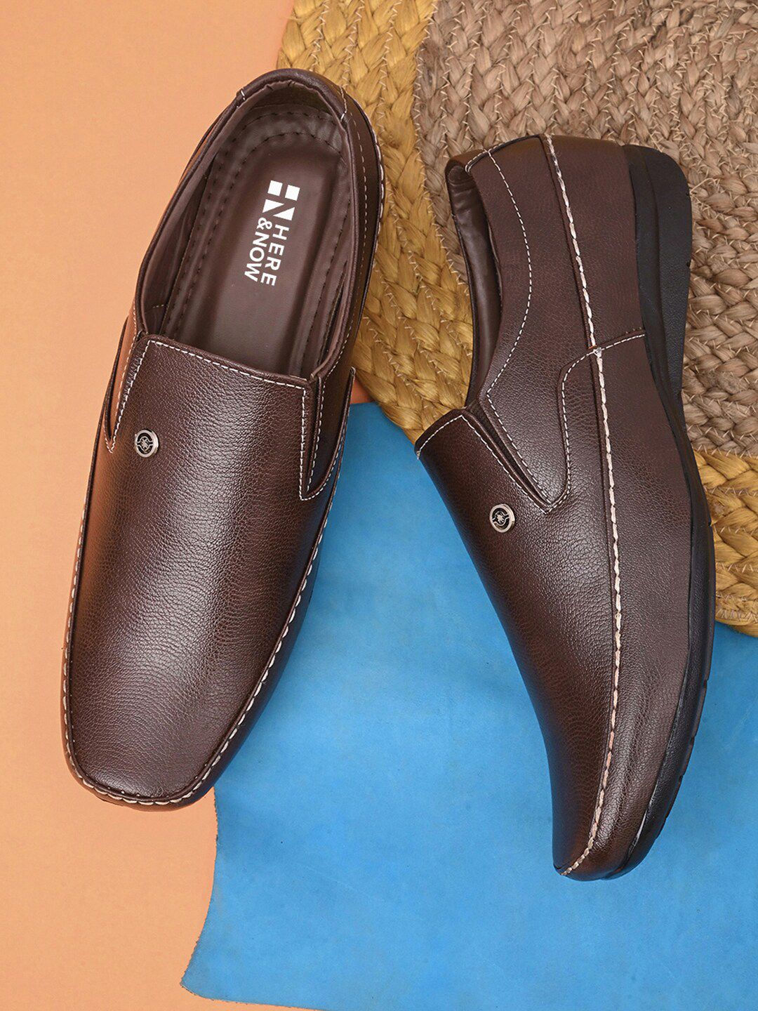 HERE&NOW Men Brown Square Toe Formal Slip-On Shoes-picture-31