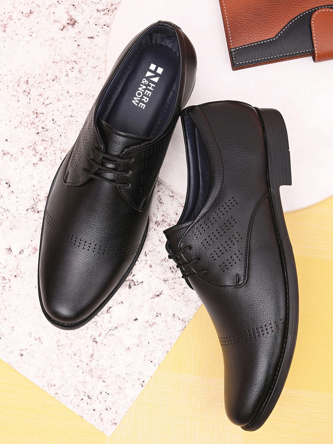 HERE&NOW Men Black Textured Formal Derbys-picture-57