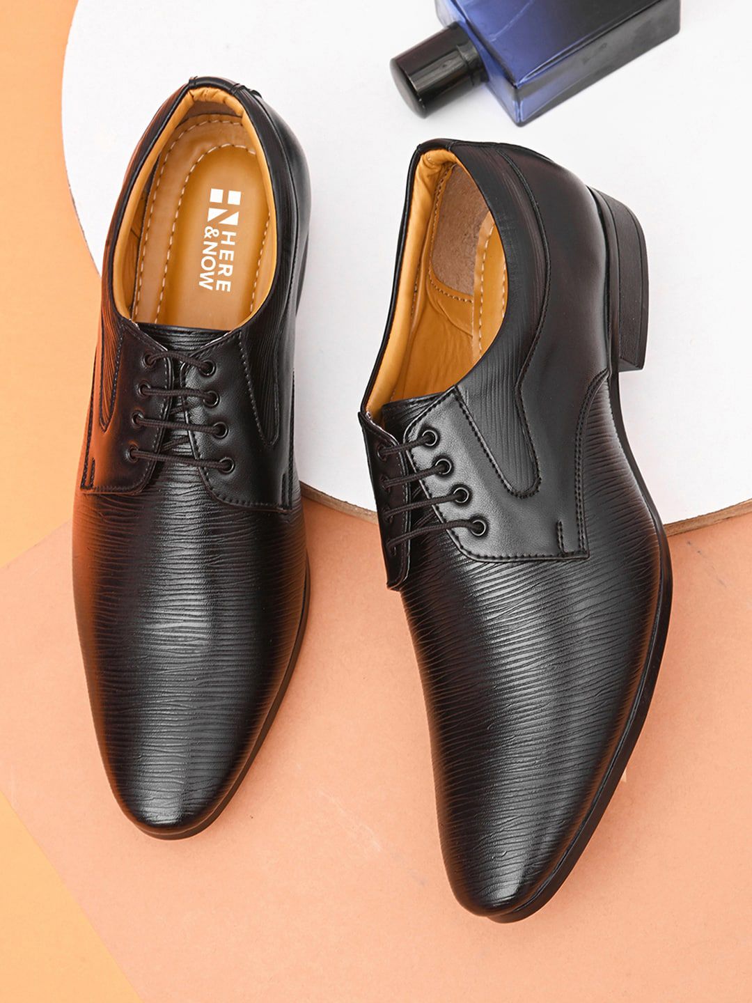 HERE&NOW Men Black Textured Formal Derbys-picture-11