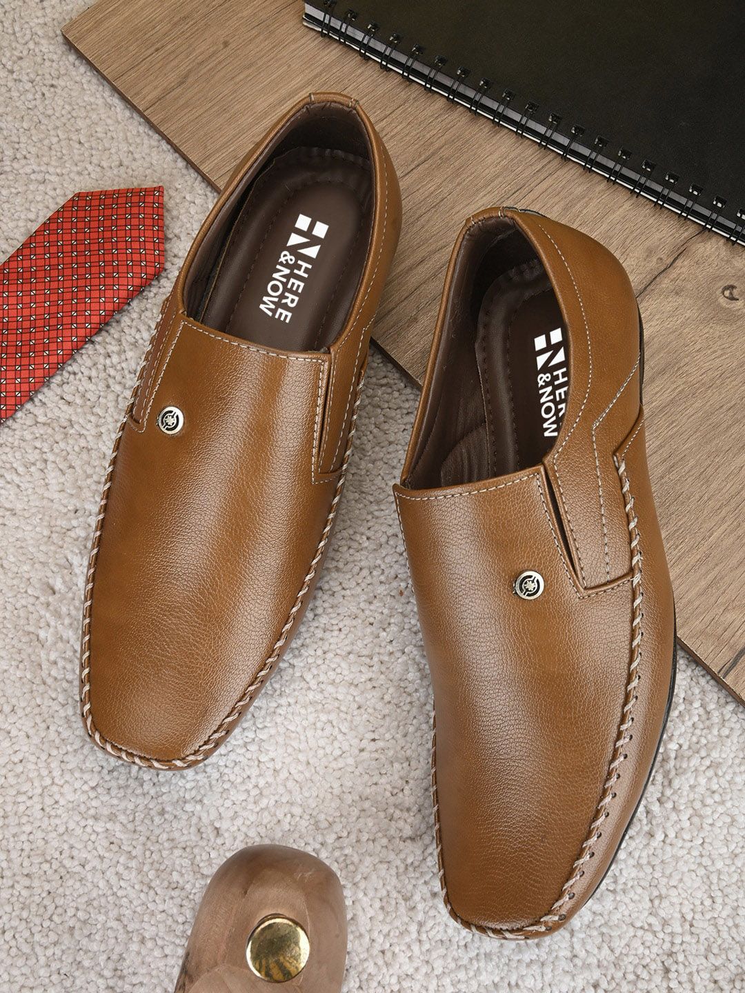 HERE&NOW Men Tan Formal Slip-On Shoes-picture-47