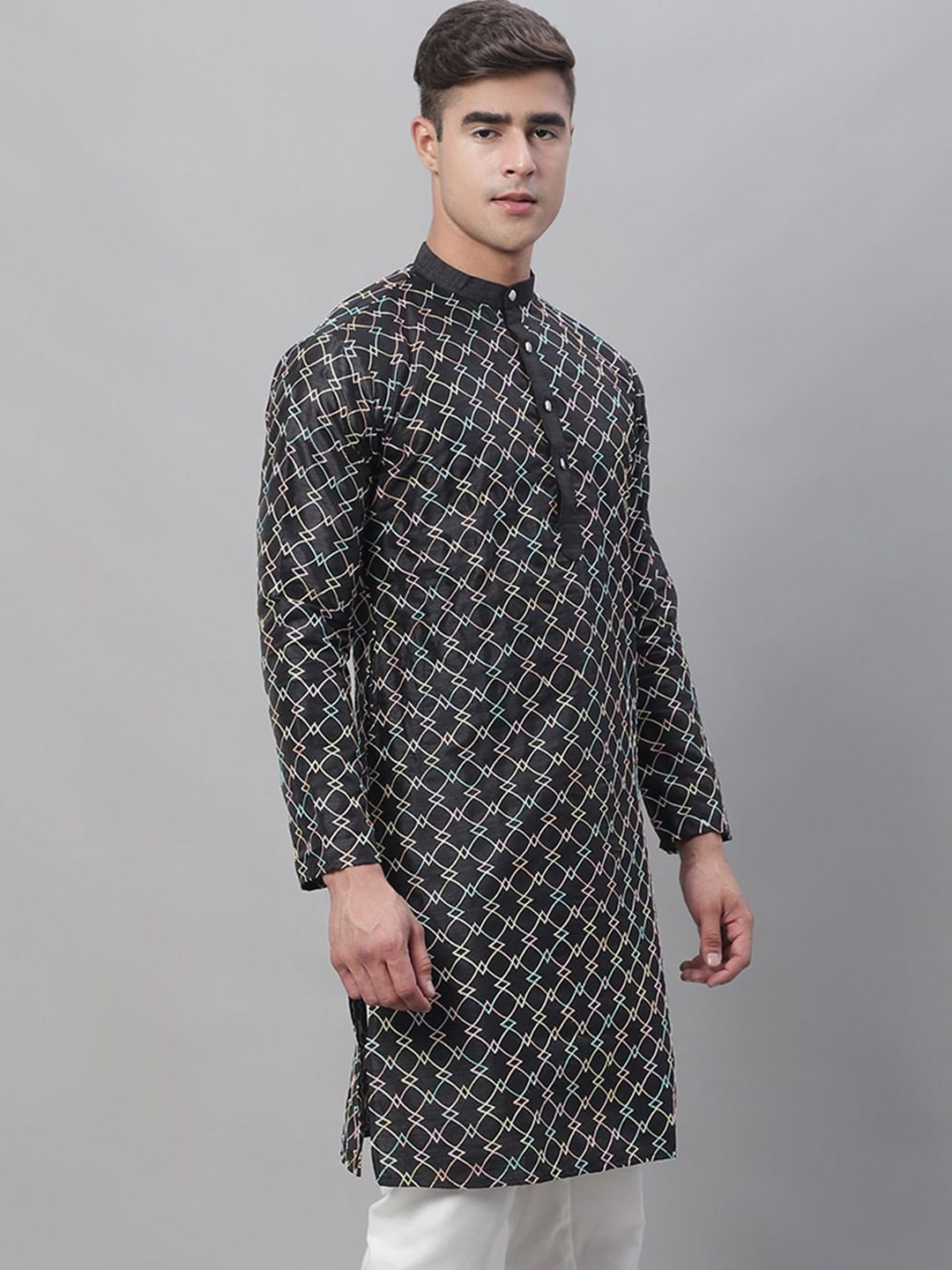 SOJANYA Men Geometric Printed Mandarin Collar Kurta-picture-27