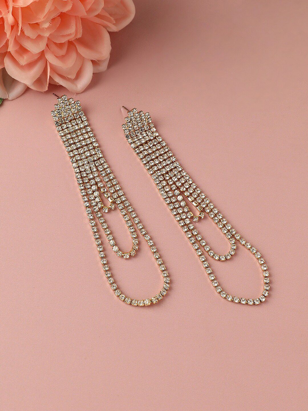 SOHI Gold-Plated Stone-Studded Tasselled Drop Earrings-picture-17