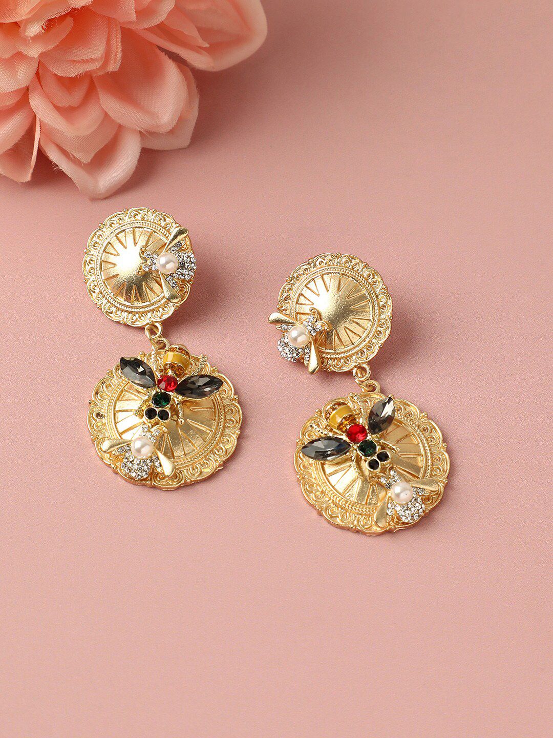 SOHI Gold-Toned Contemporary Drop Earrings-image-39