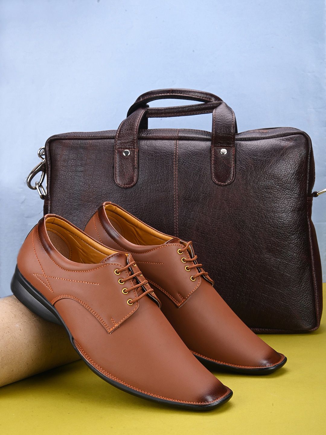 HERE&NOW Men Tan Brown Lace-Up Formal Derbys-picture-26