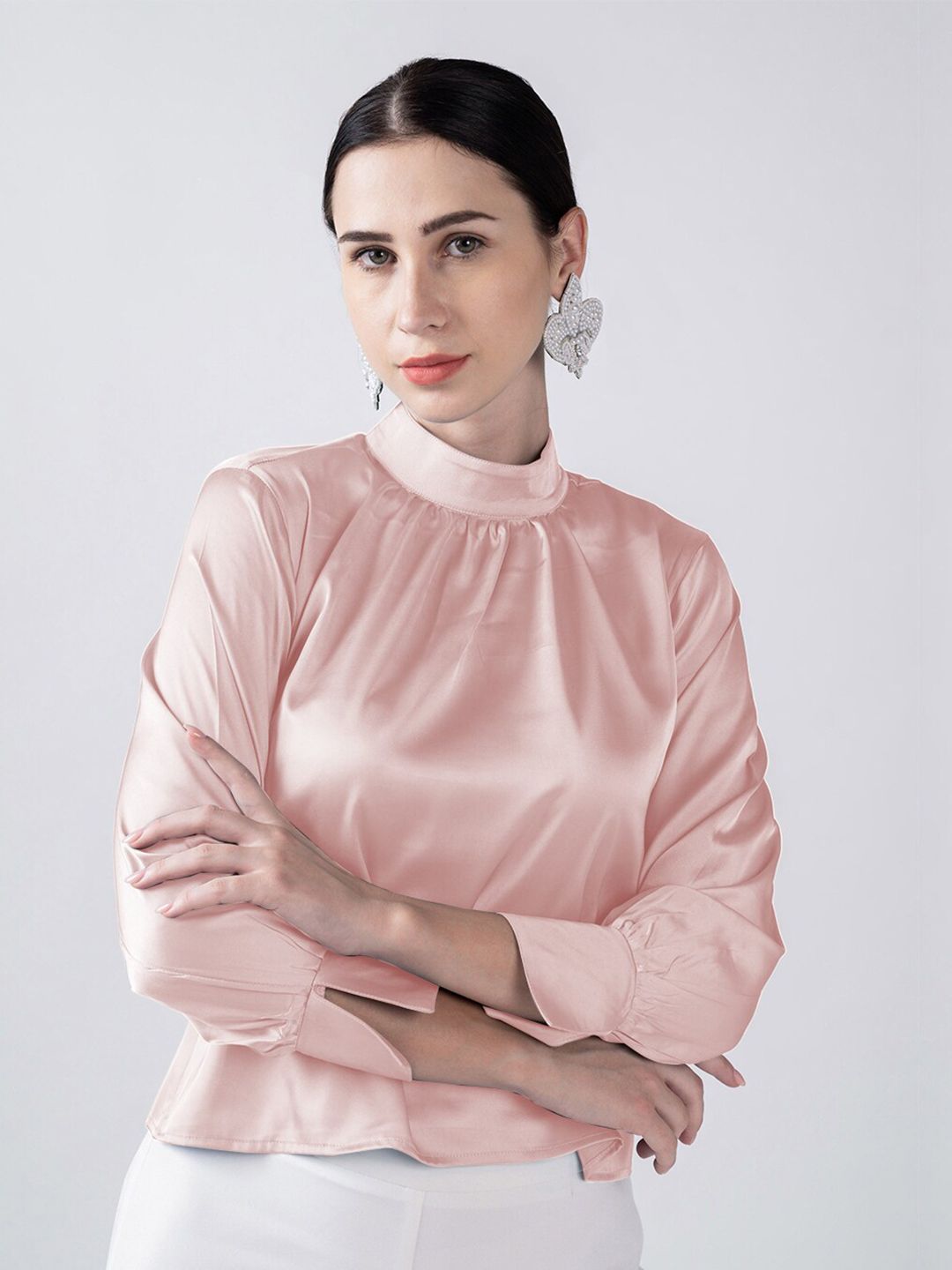 Satin shirt by High-Buy -Hot pink