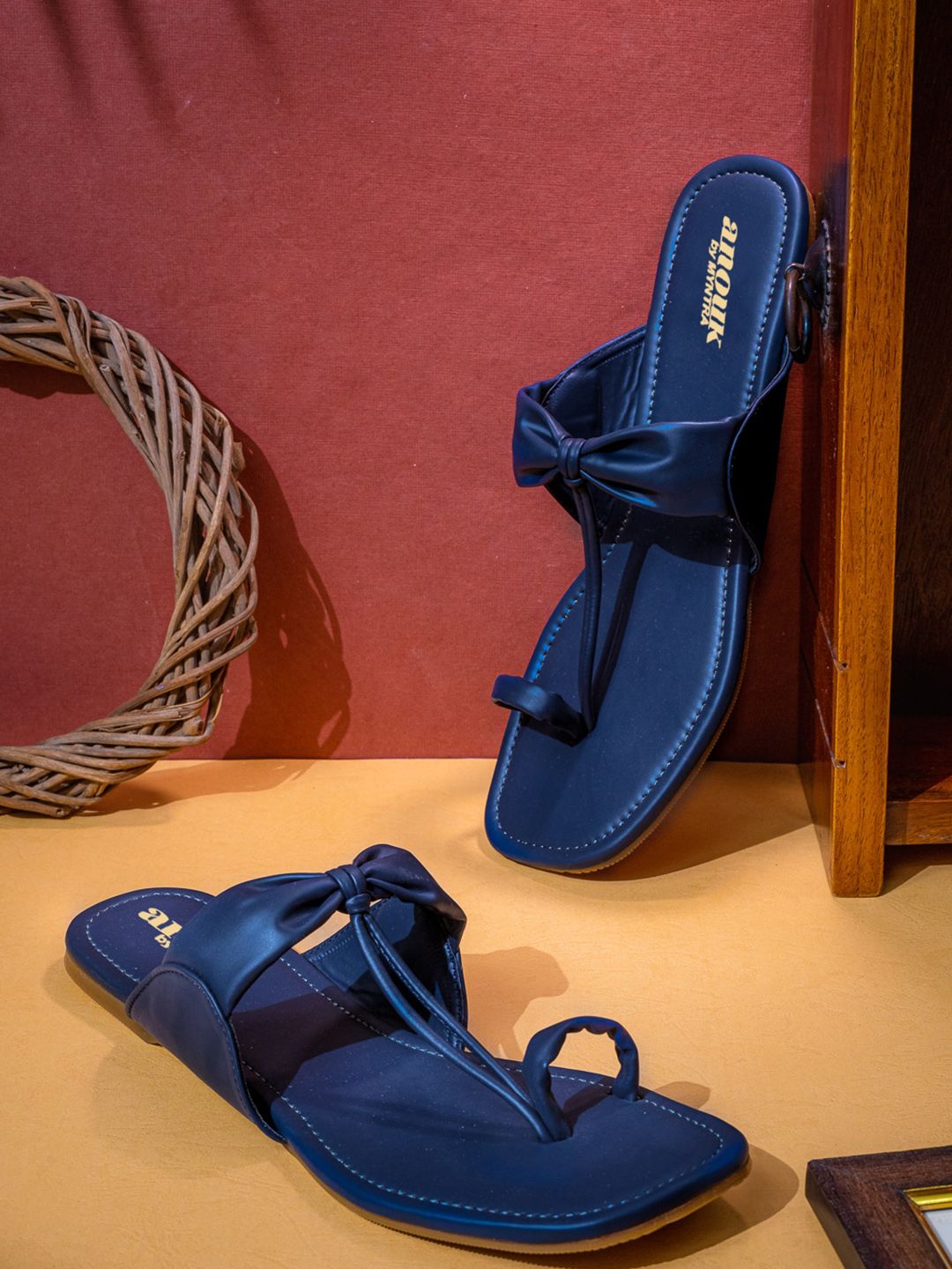 Anouk Women Navy Blue One Toe Flats With Bows-picture-30