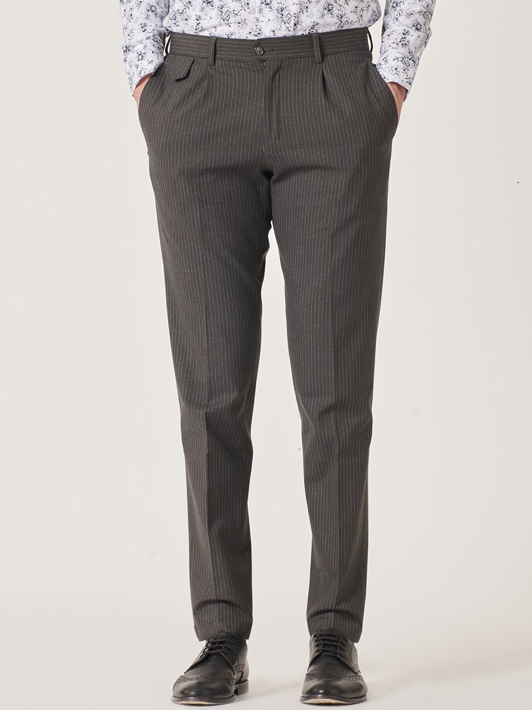 MR BUTTON Men Striped Slim Fit Formal Trousers-picture-10