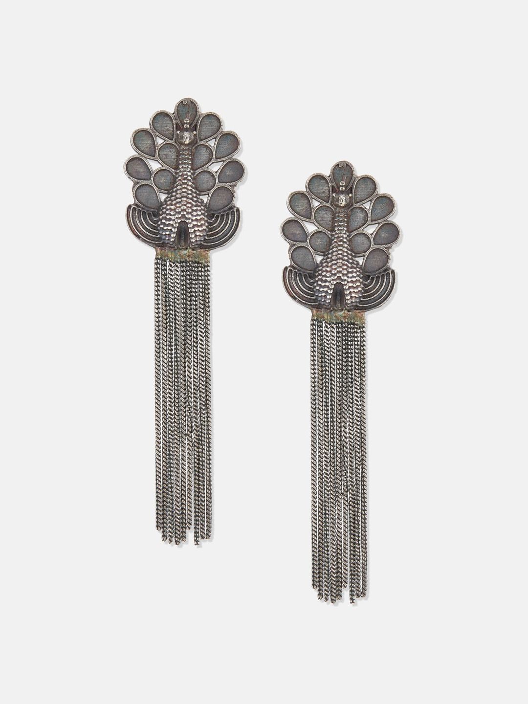 ATIBELLE Silver-Plated Peacock Shaped Drop Earrings