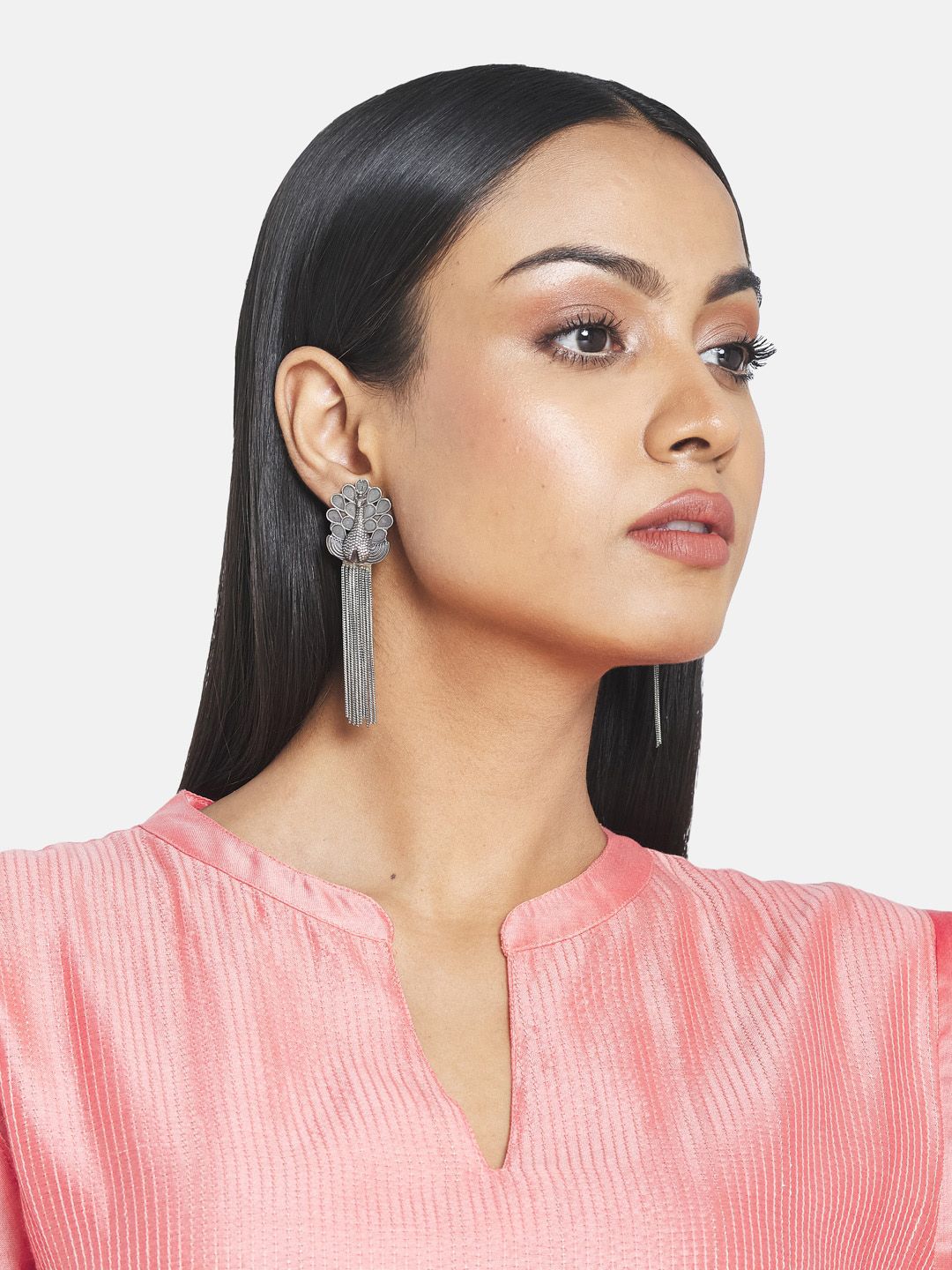 ATIBELLE Silver-Plated Peacock Shaped Drop Earrings