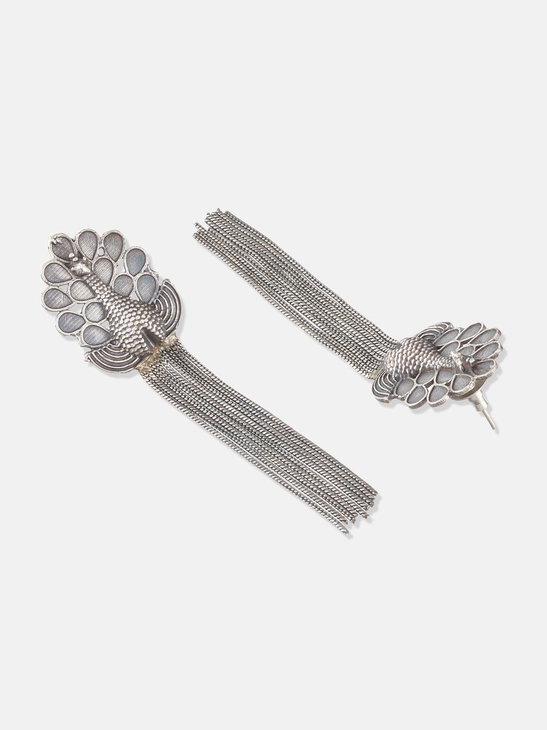 ATIBELLE Silver-Plated Peacock Shaped Drop Earrings