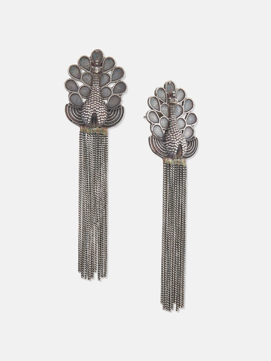 ATIBELLE Silver-Plated Peacock Shaped Drop Earrings