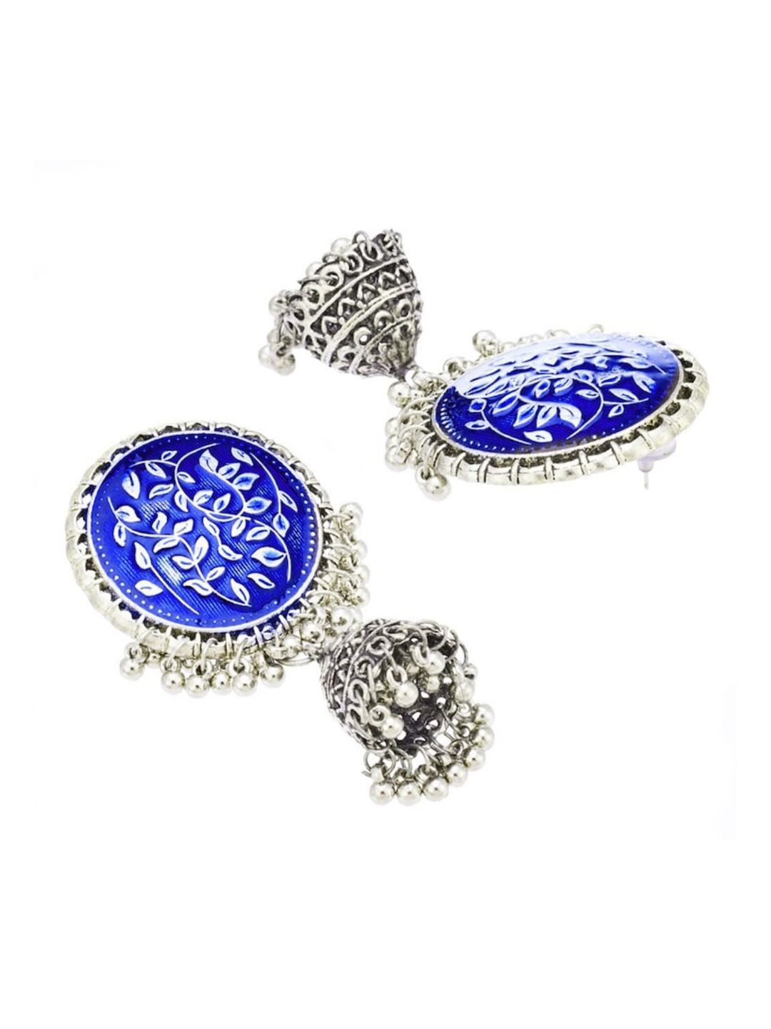 ATIBELLE Set Of 2 Silver-Plated Beaded Contemporary Jhumkas