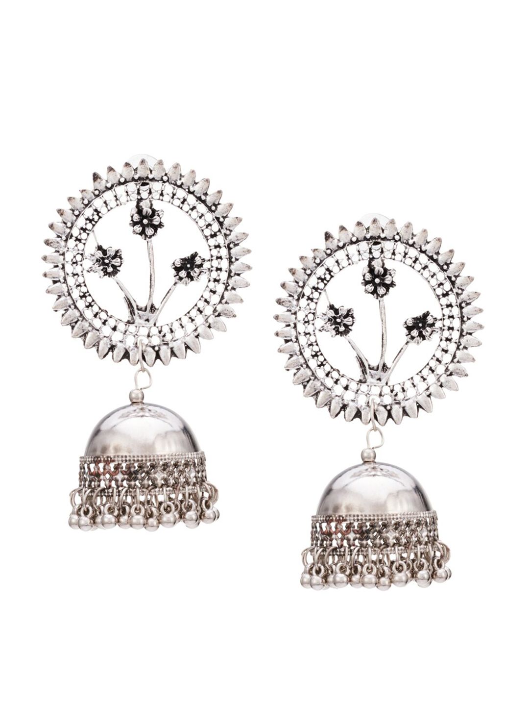 ATIBELLE Set Of 2 Silver-Plated Beaded Contemporary Jhumkas