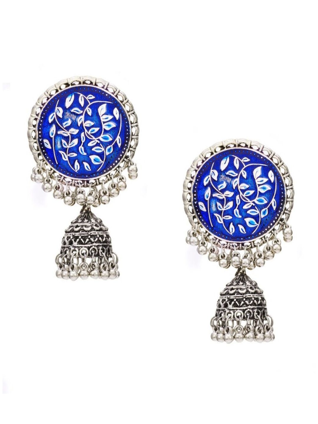 ATIBELLE Set Of 2 Silver-Plated Beaded Contemporary Jhumkas