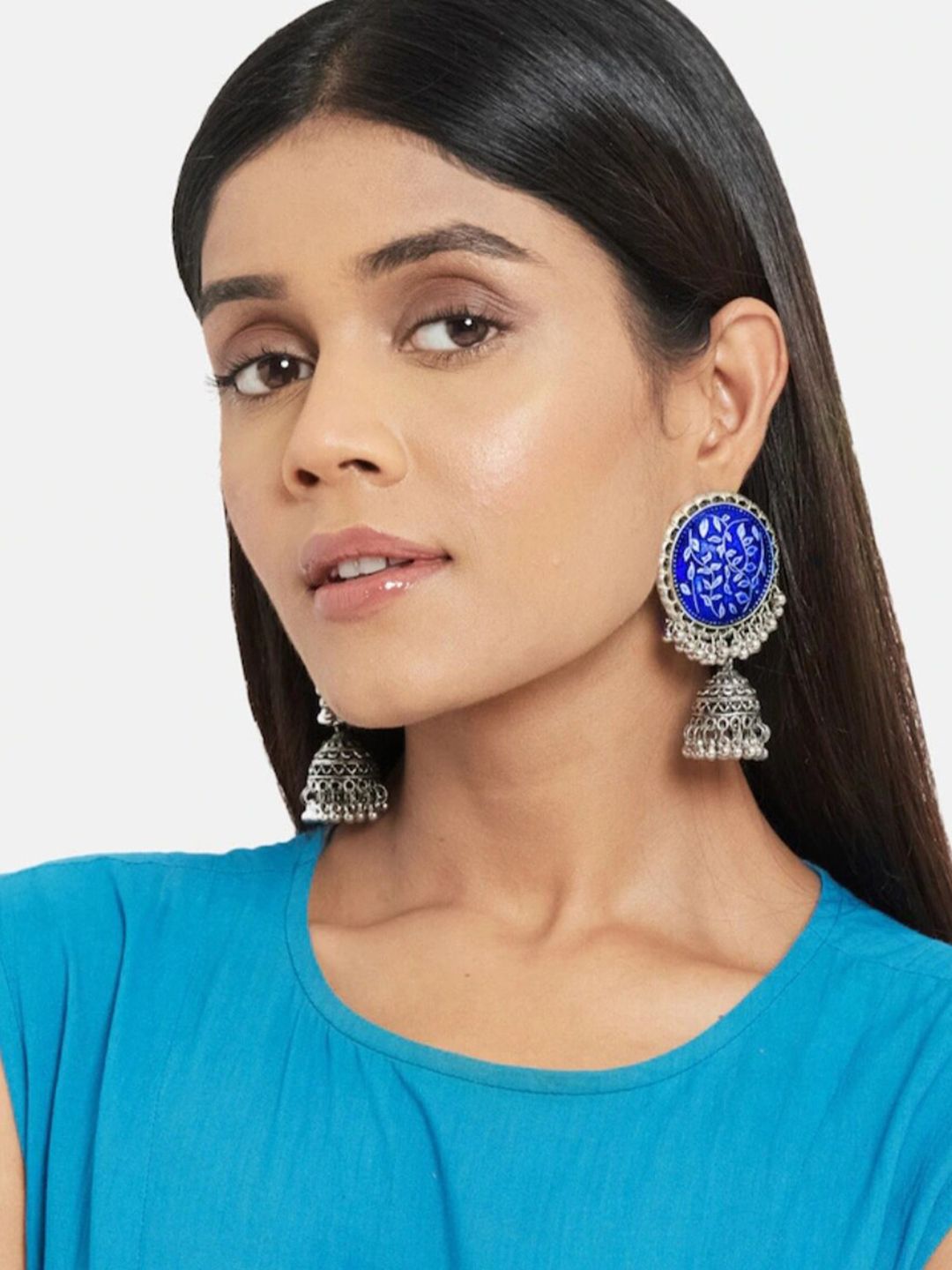 ATIBELLE Set Of 2 Silver-Plated Beaded Contemporary Jhumkas
