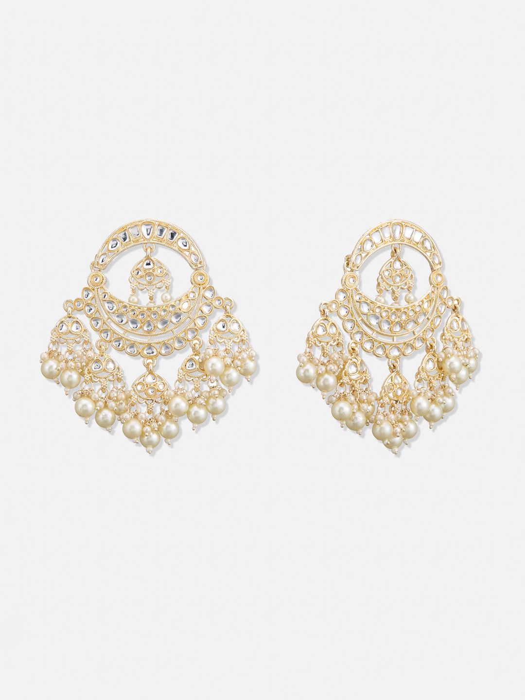 ATIBELLE Gold-Plated Contemporary Kundan-Studded Chandbalis