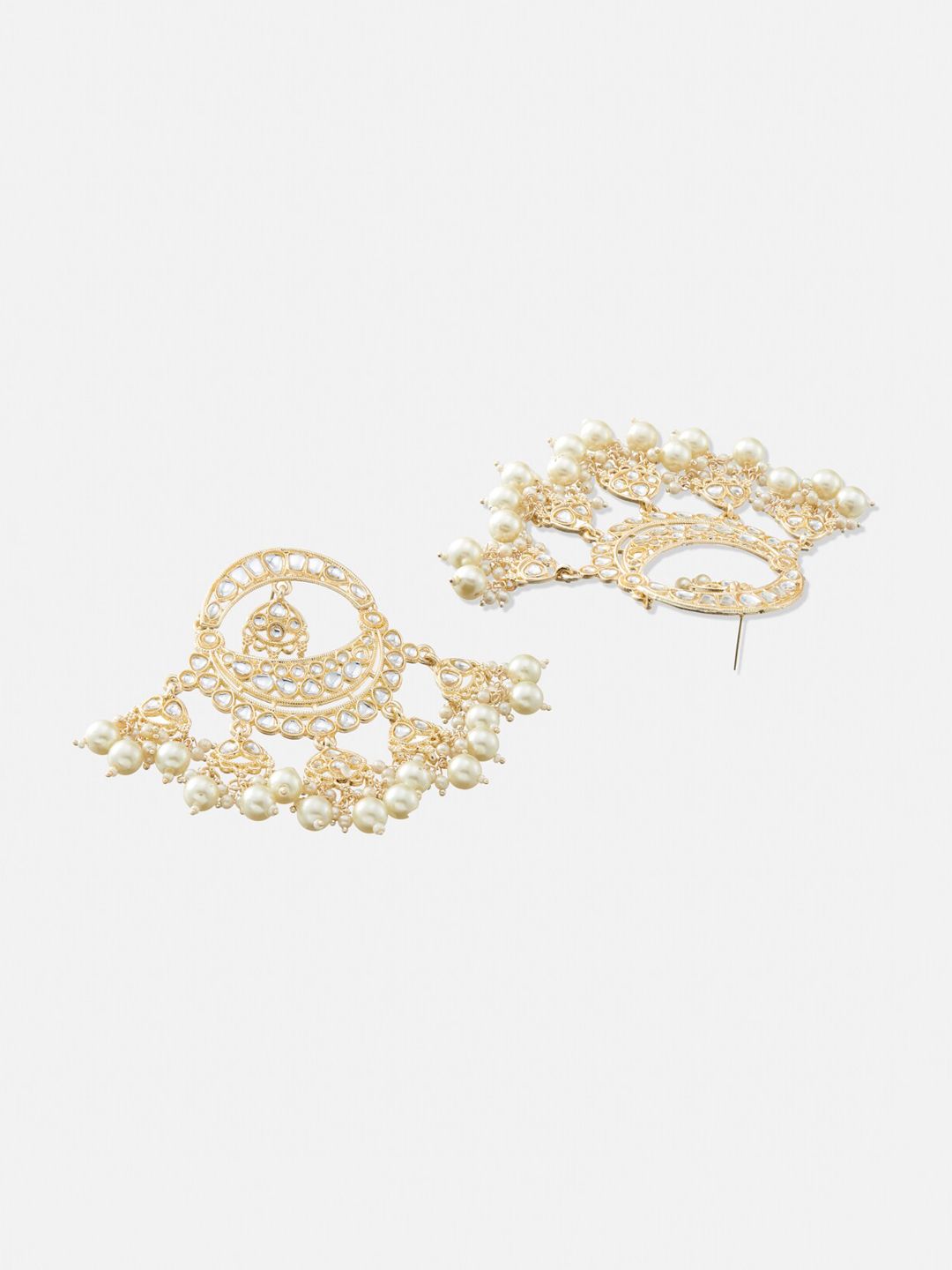 ATIBELLE Gold-Plated Contemporary Kundan-Studded Chandbalis