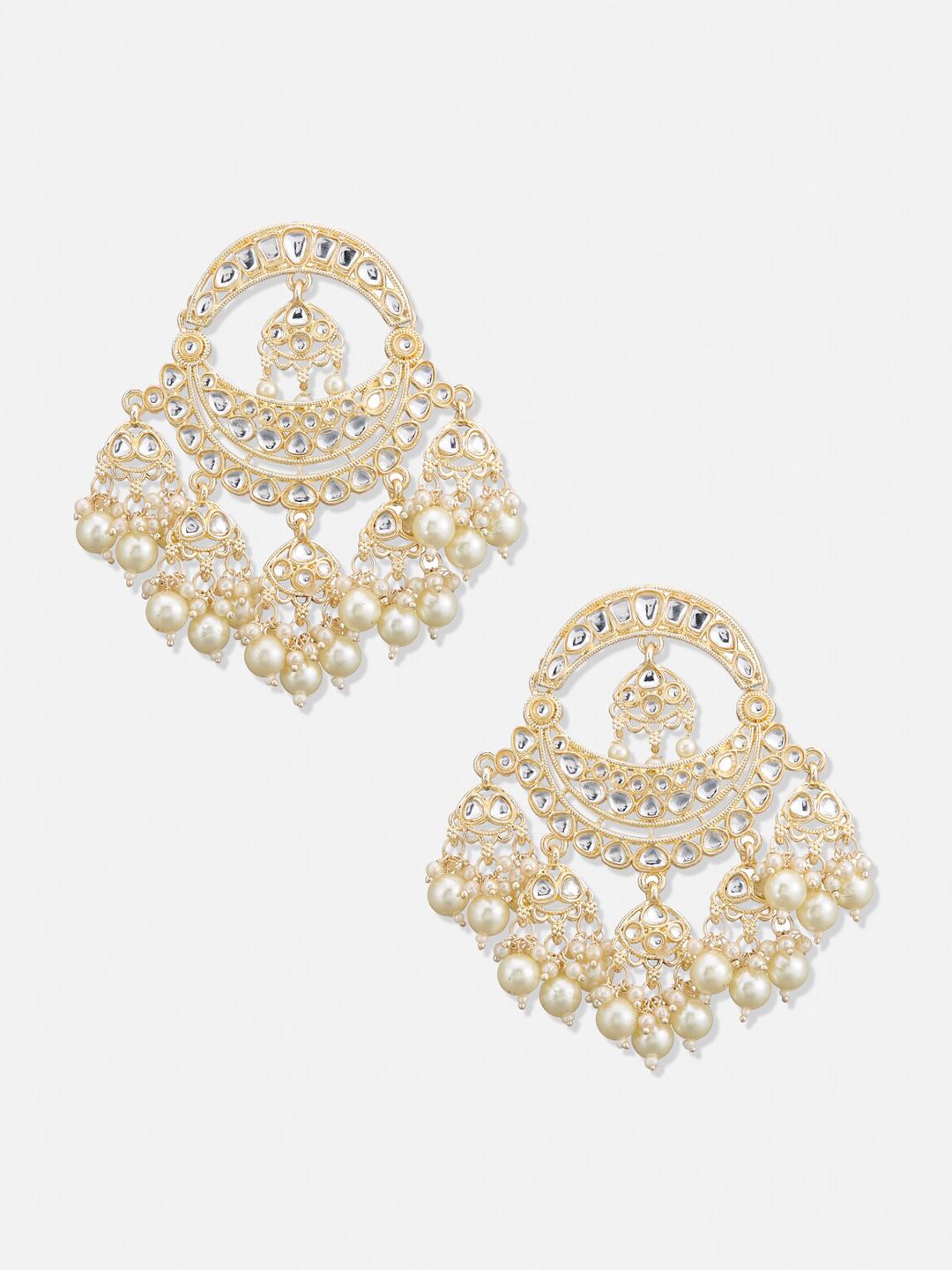 ATIBELLE Gold-Plated Contemporary Kundan-Studded Chandbalis