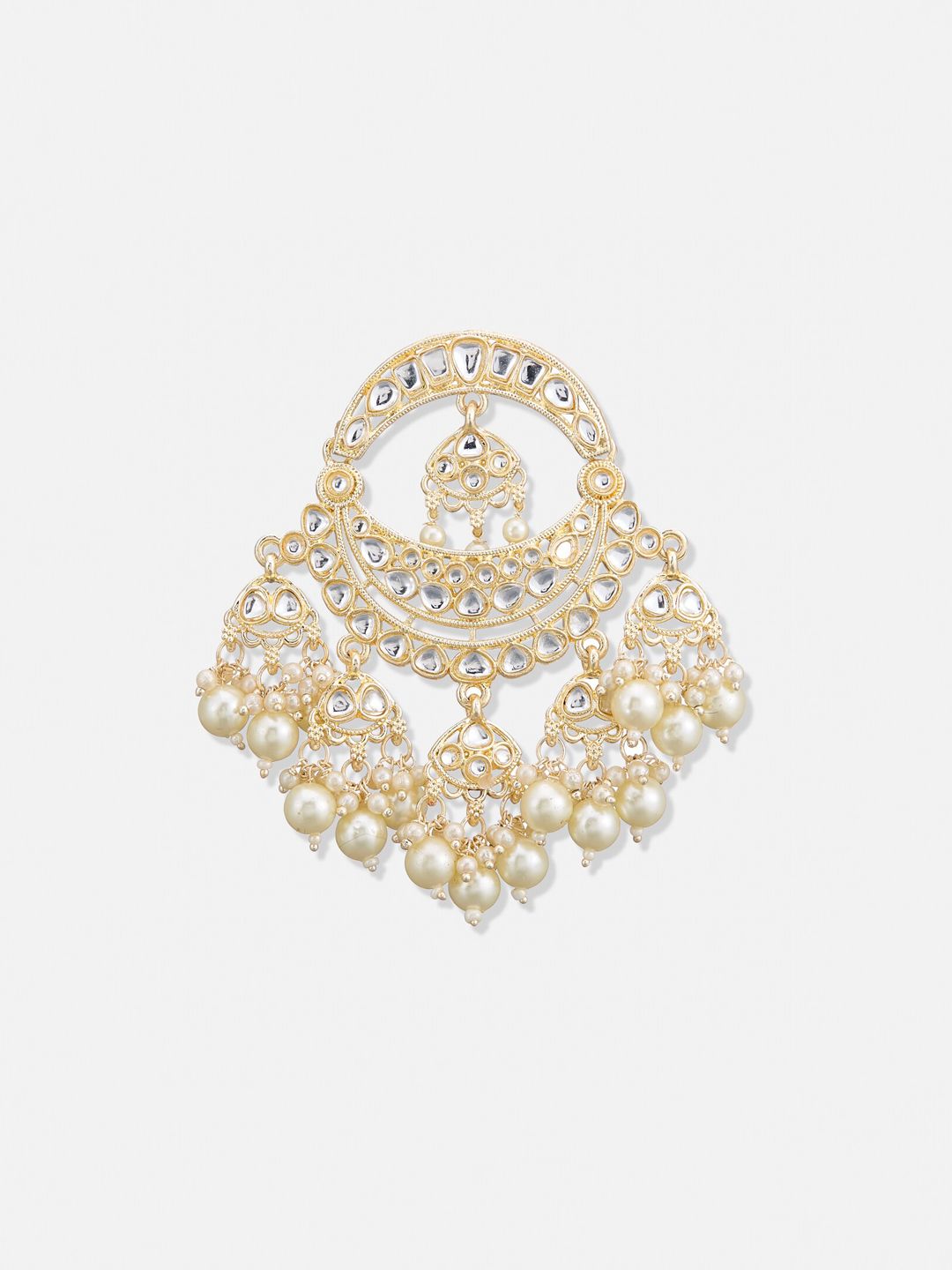 ATIBELLE Gold-Plated Contemporary Kundan-Studded Chandbalis