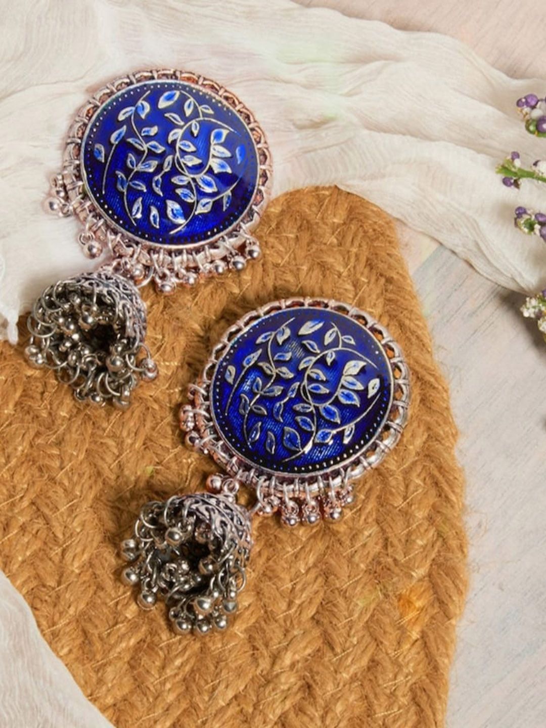 ATIBELLE Silver-Plated Oxidized Dome Shaped Jhumkas