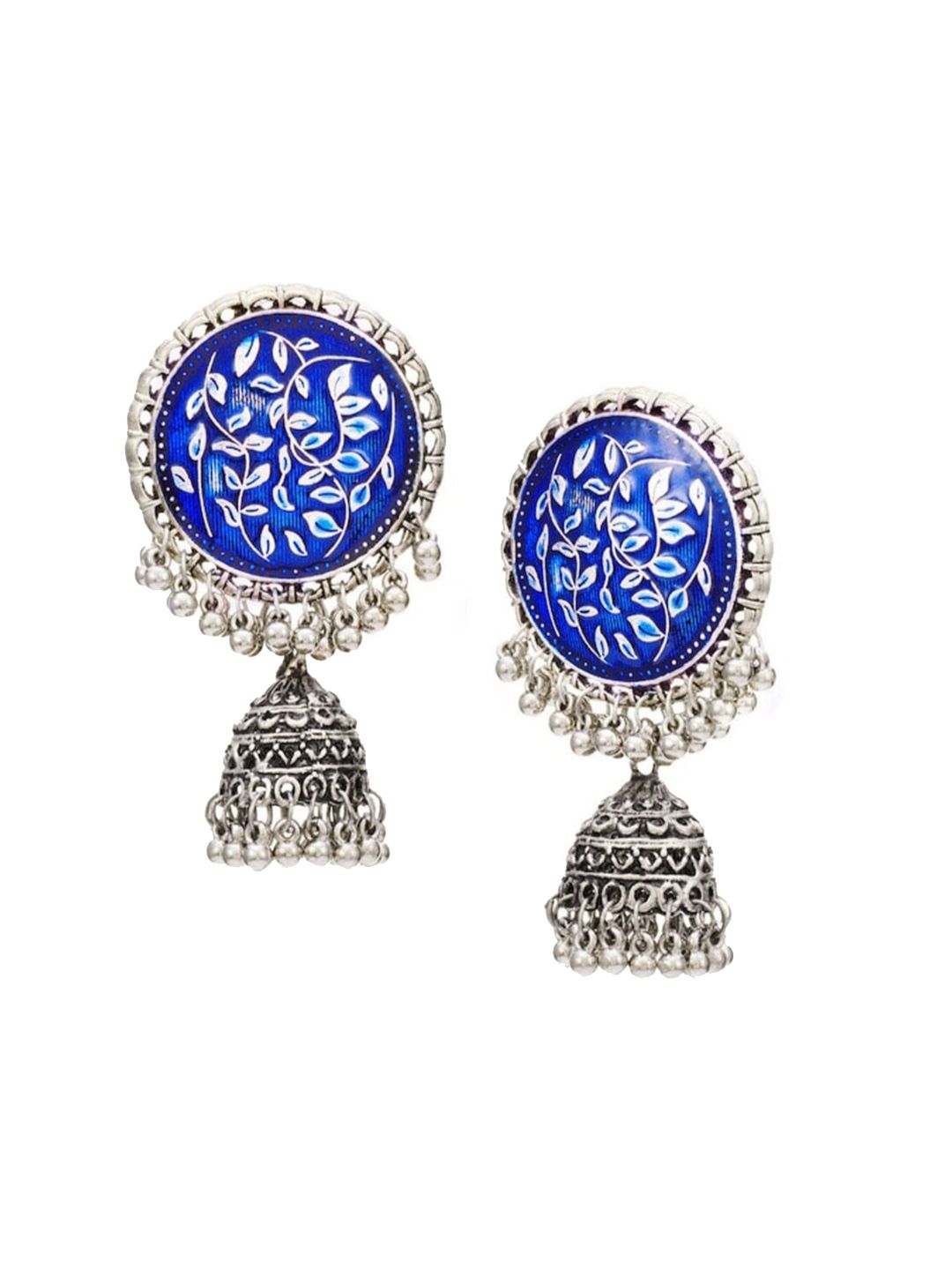 ATIBELLE Silver-Plated Oxidized Dome Shaped Jhumkas